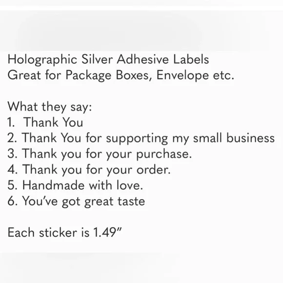 50 Silver Metallic Holographic Thank You Round Business Stickers 1-1/2” - Picture 4 of 8